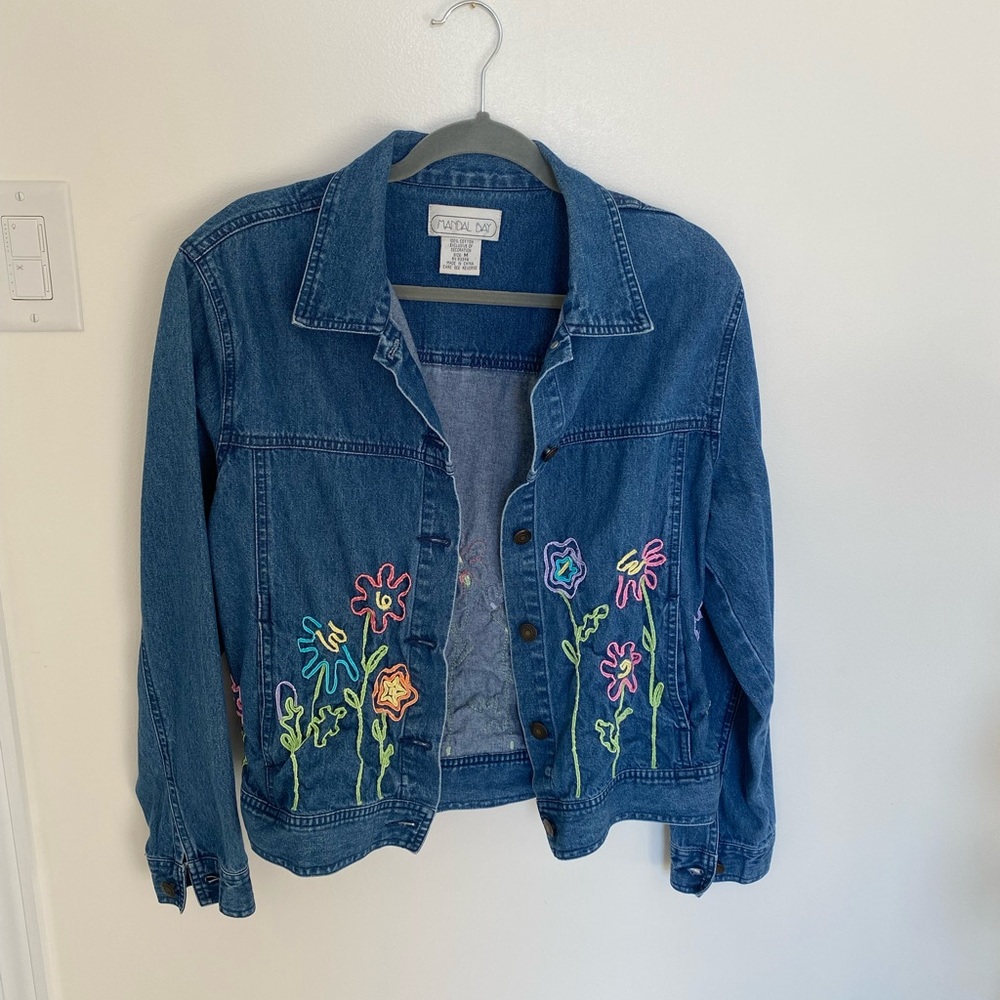 Vintage jean jacket with floral embroidery